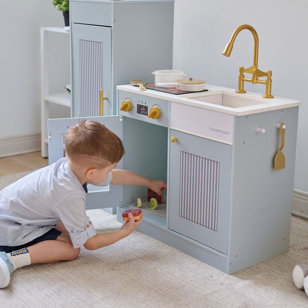 Little Chef Chester Wooden Play Kitchen with Large Fridge & Sink - Blue - Image 3