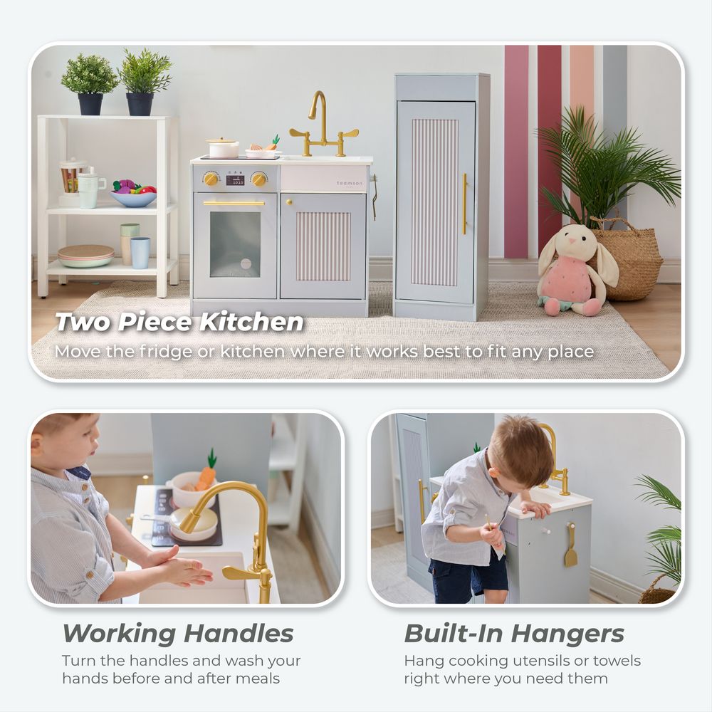 Little Chef Chester Wooden Play Kitchen with Large Fridge & Sink - Blue - Image 4