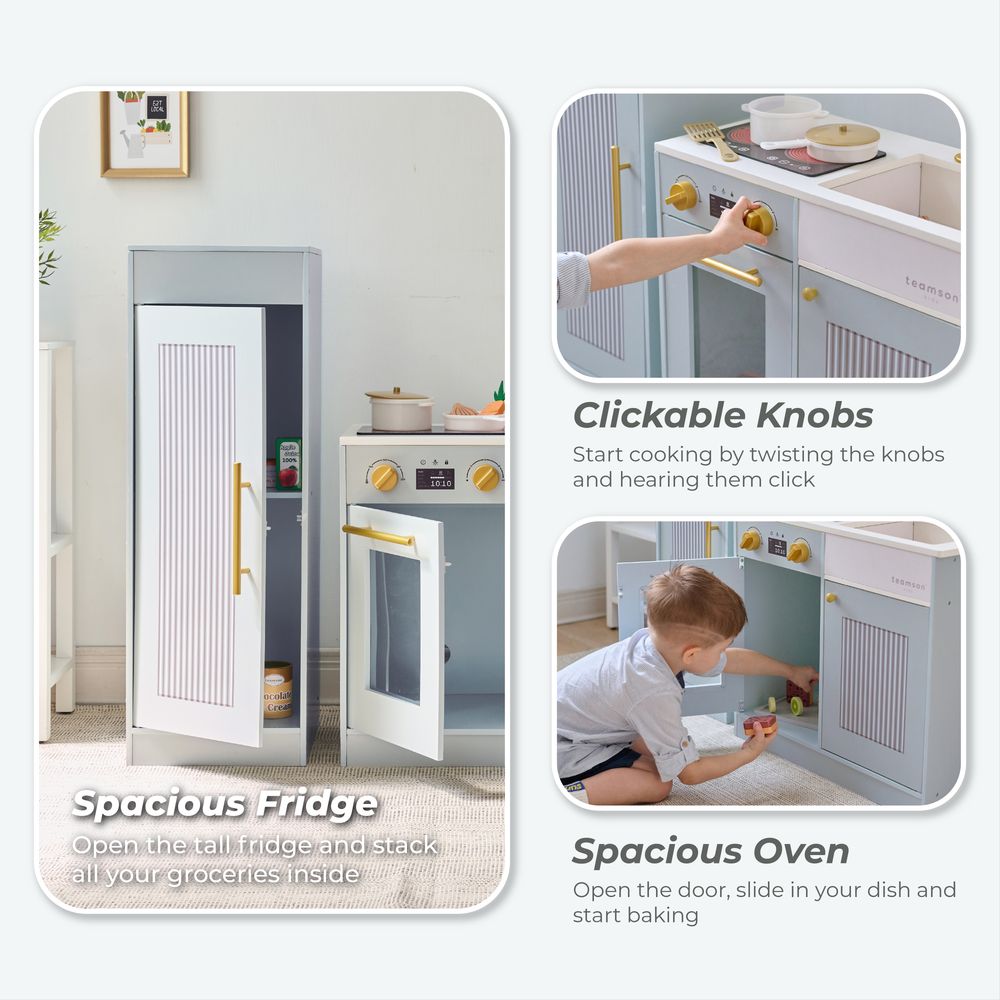Little Chef Chester Wooden Play Kitchen with Large Fridge & Sink - Blue - Image 5