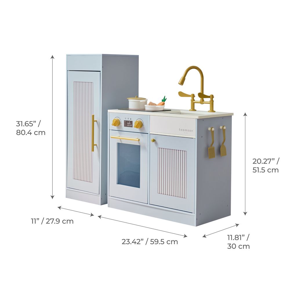 Little Chef Chester Wooden Play Kitchen with Large Fridge & Sink - Blue - Image 7