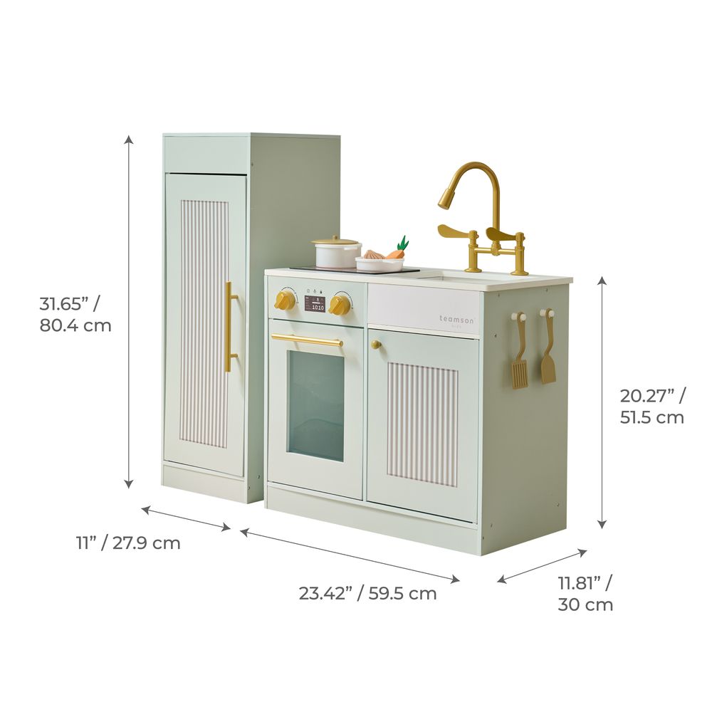 Little Chef Chester Wooden Play Kitchen with Large Fridge & Sink - Green - Image 7
