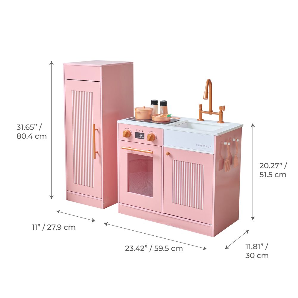 Little Chef Chester Wooden Play Kitchen with Large Fridge & Sink - Pink - Image 7