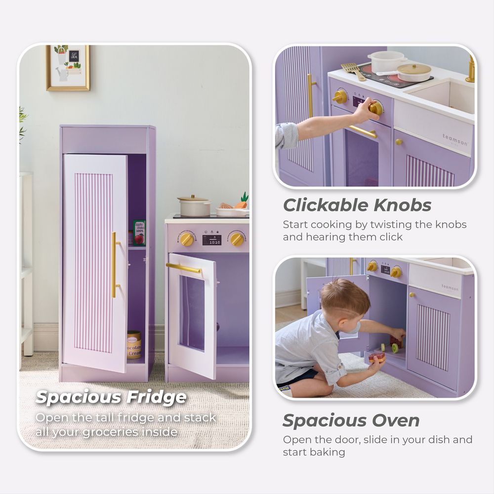 Little Chef Chester Wooden Play Kitchen with Large Fridge & Sink - Purple - Image 5
