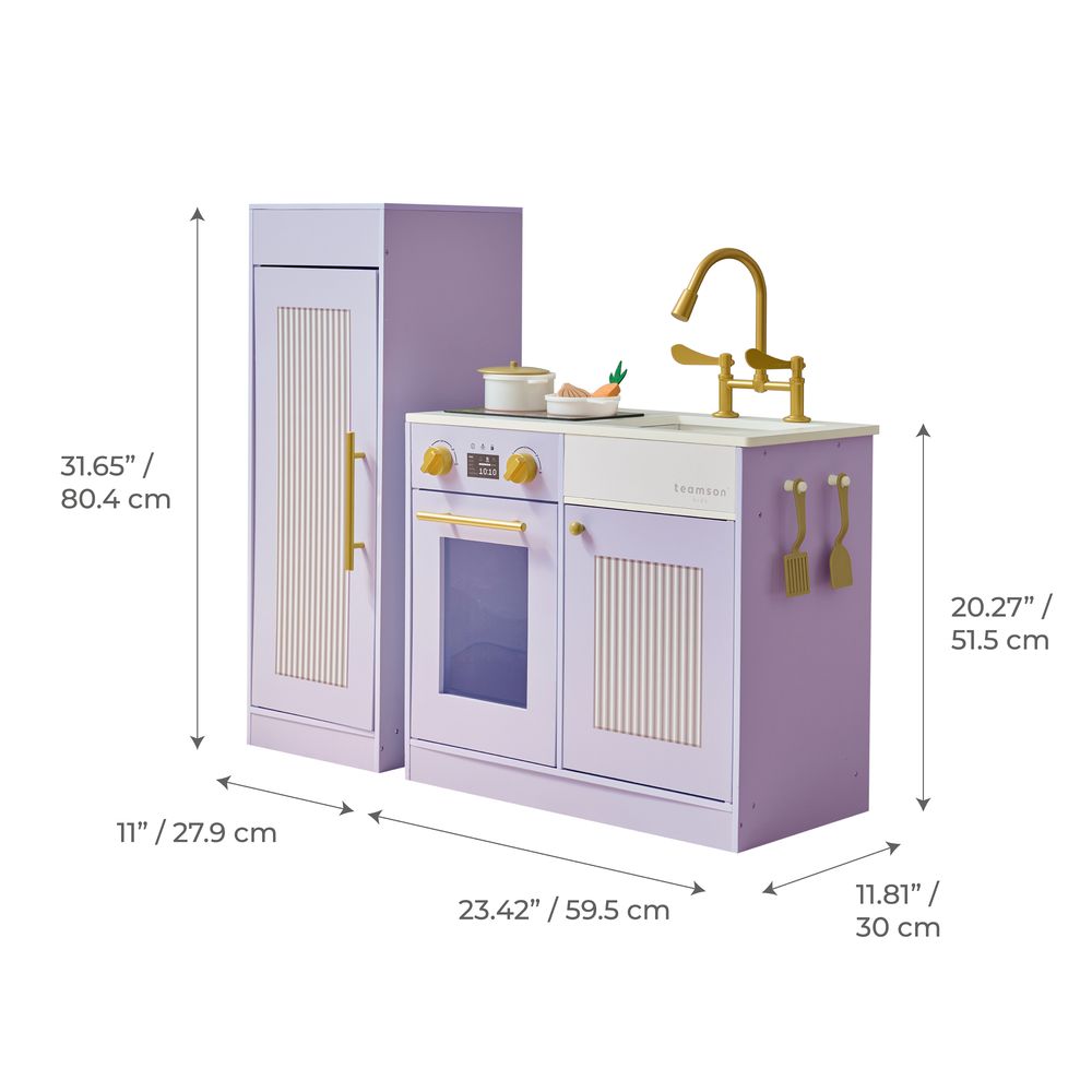 Little Chef Chester Wooden Play Kitchen with Large Fridge & Sink - Purple - Image 7