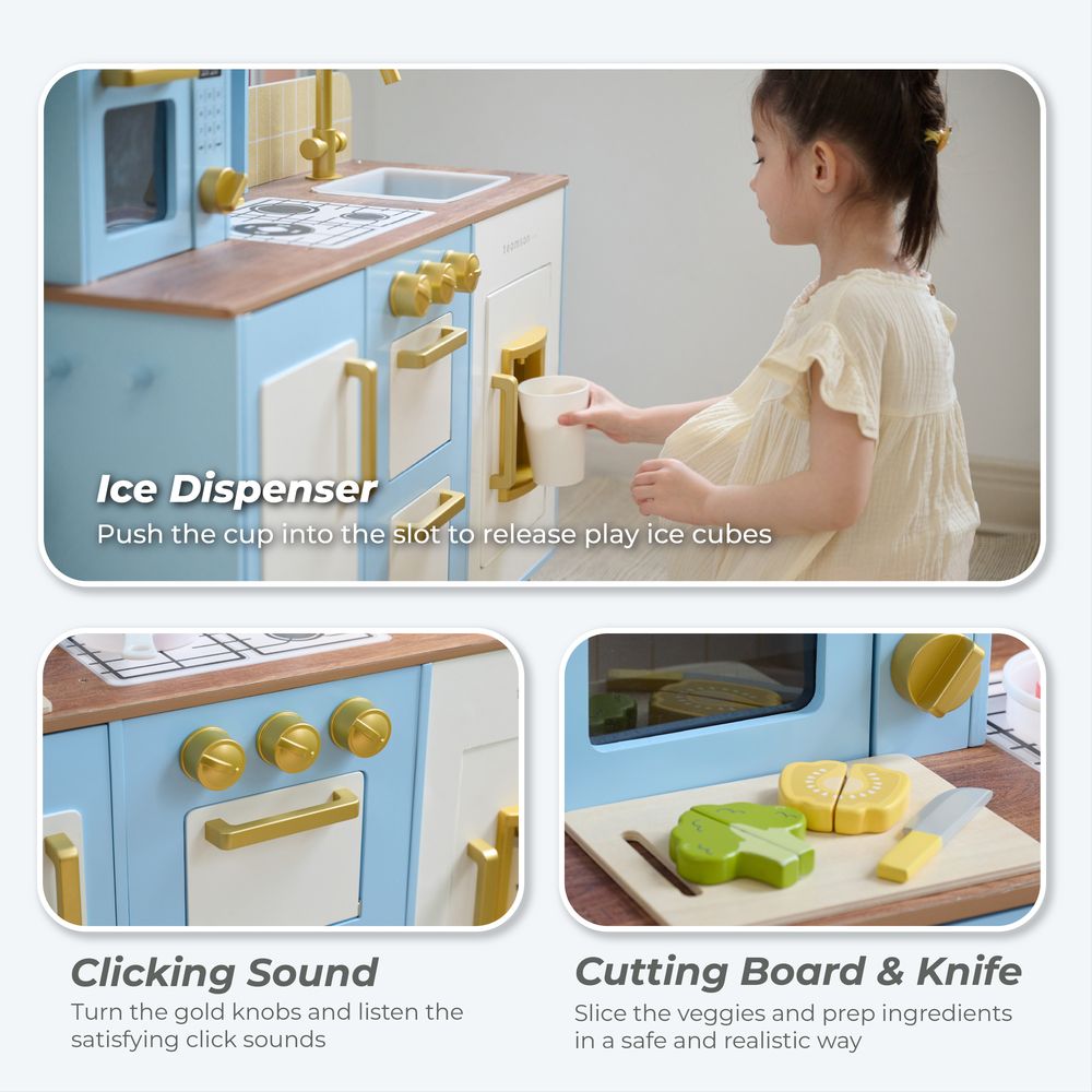 Little Chef Hampton Wooden Play Kitchen with Ice Dispenser & Sink - Blue - Image 3
