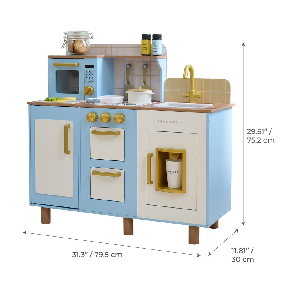 Little Chef Hampton Wooden Play Kitchen with Ice Dispenser & Sink - Blue - Image 6