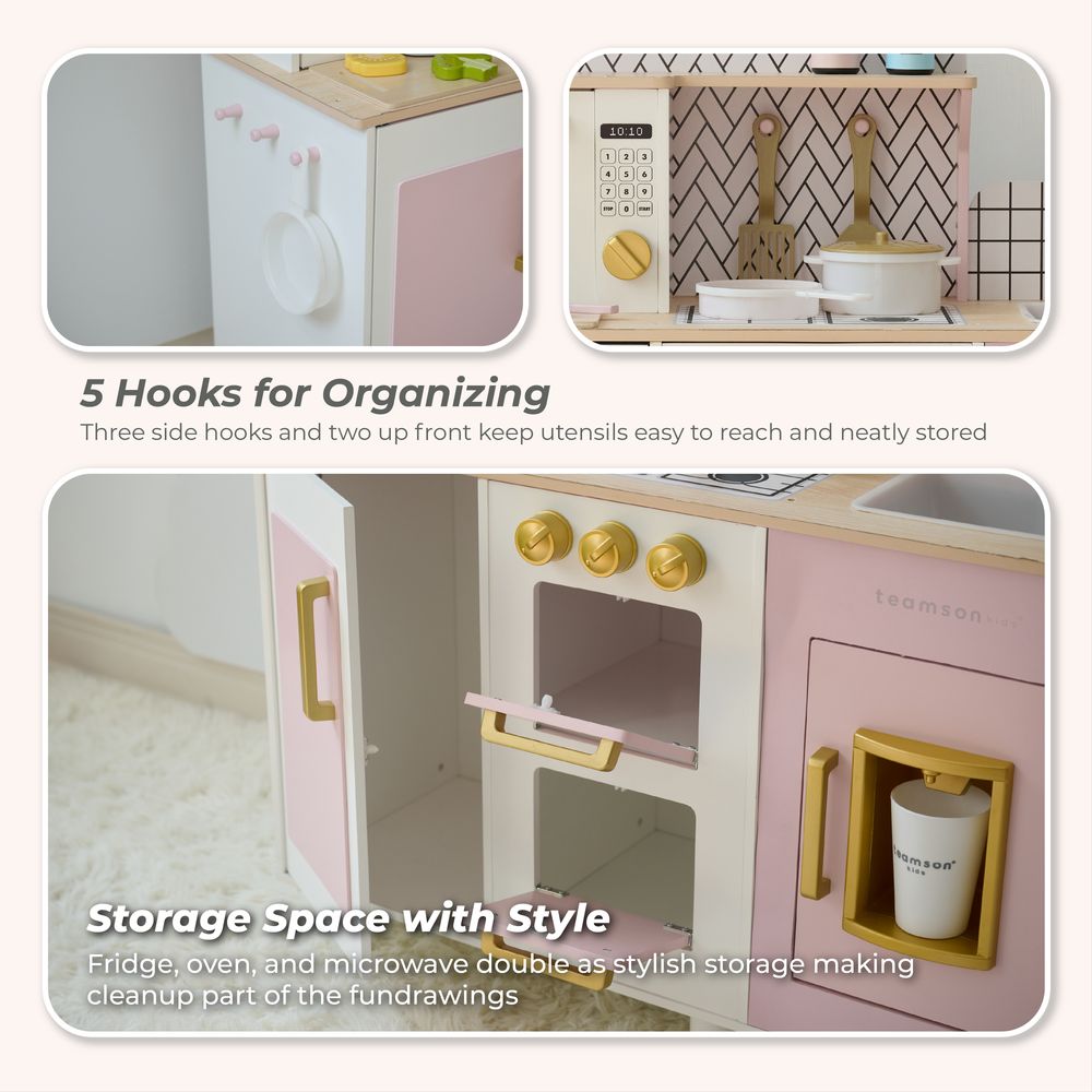 Little Chef Hampton Wooden Play Kitchen with Ice Dispenser & Sink - Pink - Image 3