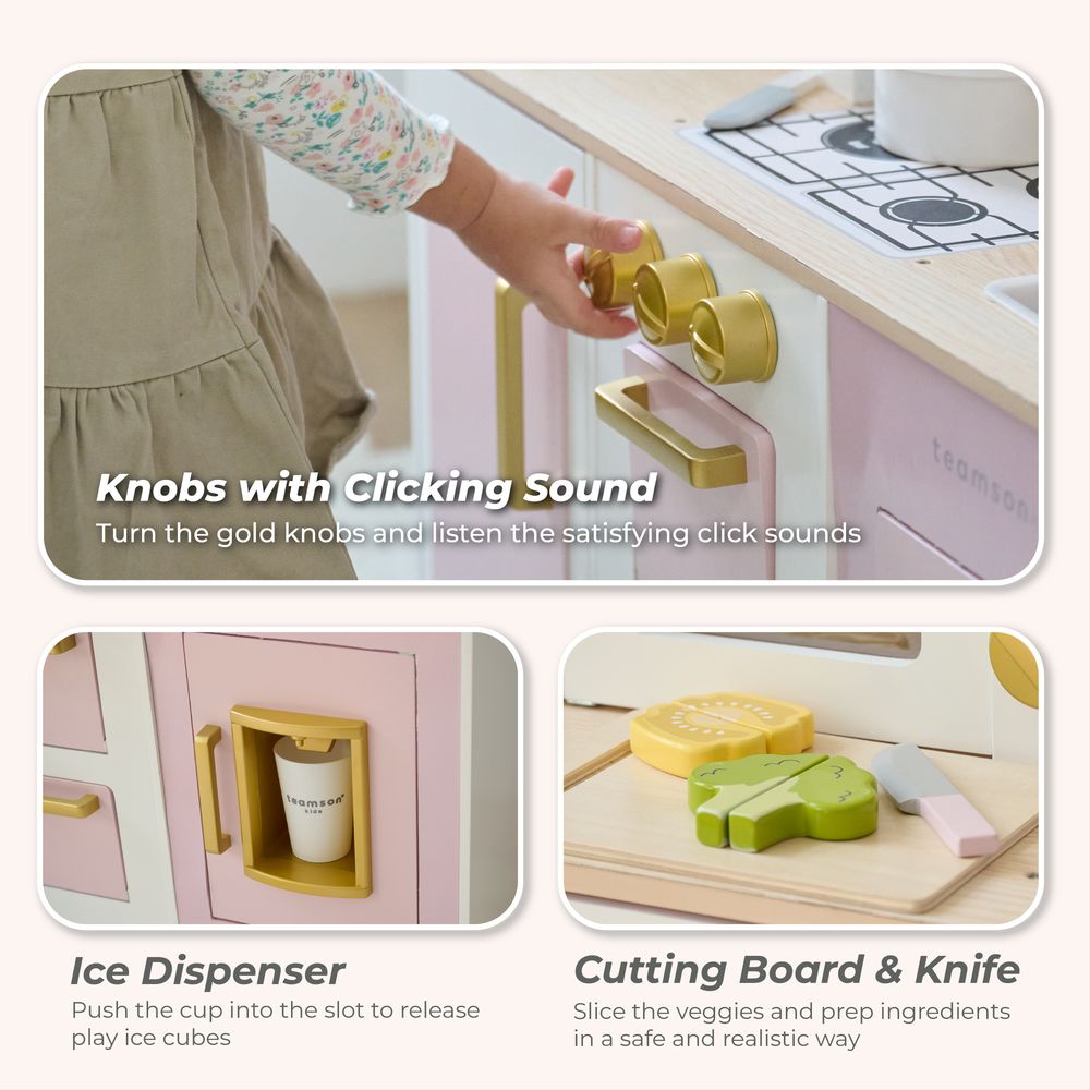 Little Chef Hampton Wooden Play Kitchen with Ice Dispenser & Sink - Pink - Image 4