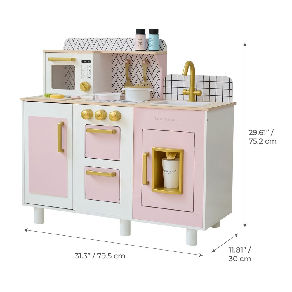 Little Chef Hampton Wooden Play Kitchen with Ice Dispenser & Sink - Pink - Image 9