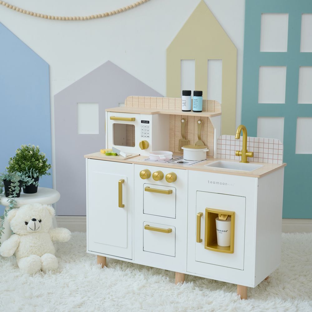 Little Chef Hampton Wooden Play Kitchen with Ice Dispenser & Sink - White - Image 3