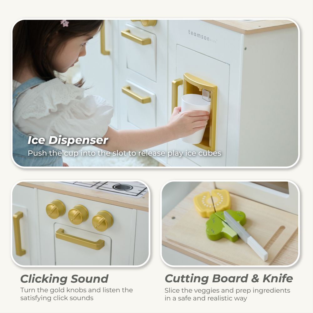 Little Chef Hampton Wooden Play Kitchen with Ice Dispenser & Sink - White - Image 5