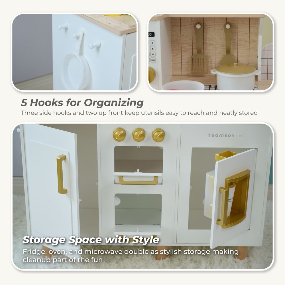 Little Chef Hampton Wooden Play Kitchen with Ice Dispenser & Sink - White - Image 6