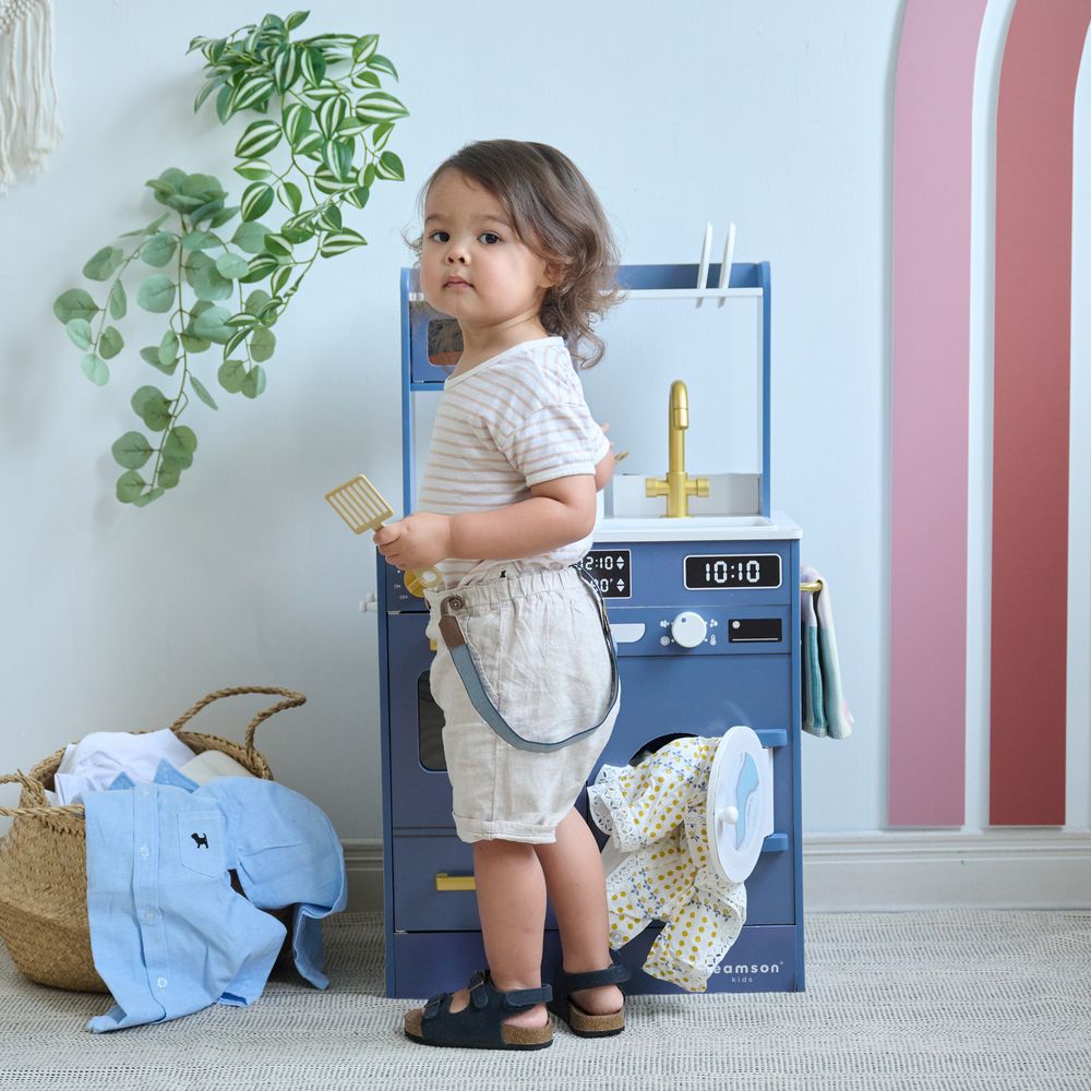 Alternative view of Little Chef Lake Tahoe Wooden Play Kitchen Washer & Mini Garden - Blue