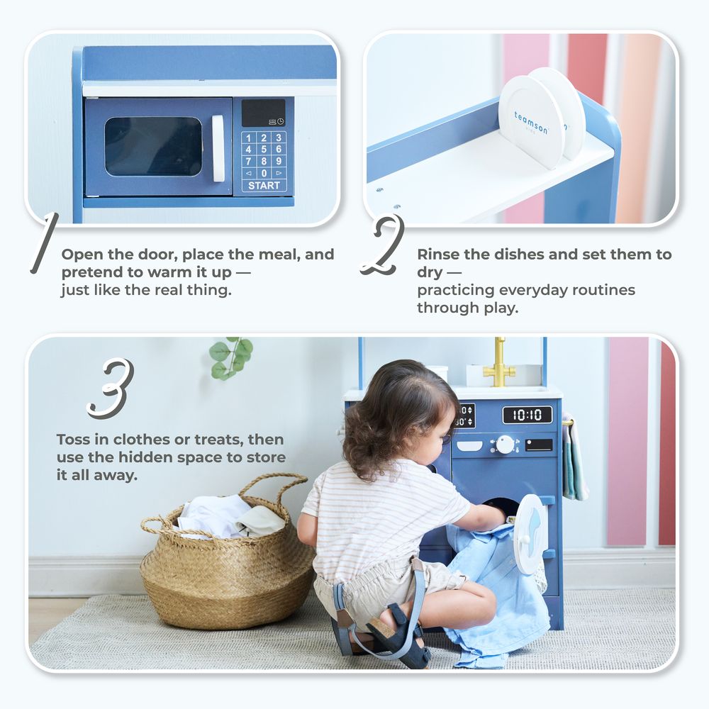 Little Chef Lake Tahoe Wooden Play Kitchen Washer & Mini Garden - Blue - Image 3