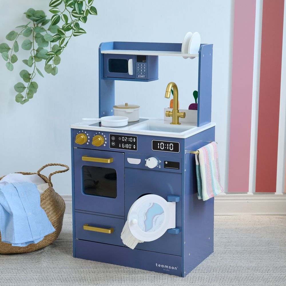 Little Chef Lake Tahoe Wooden Play Kitchen Washer & Mini Garden - Blue - Image 6