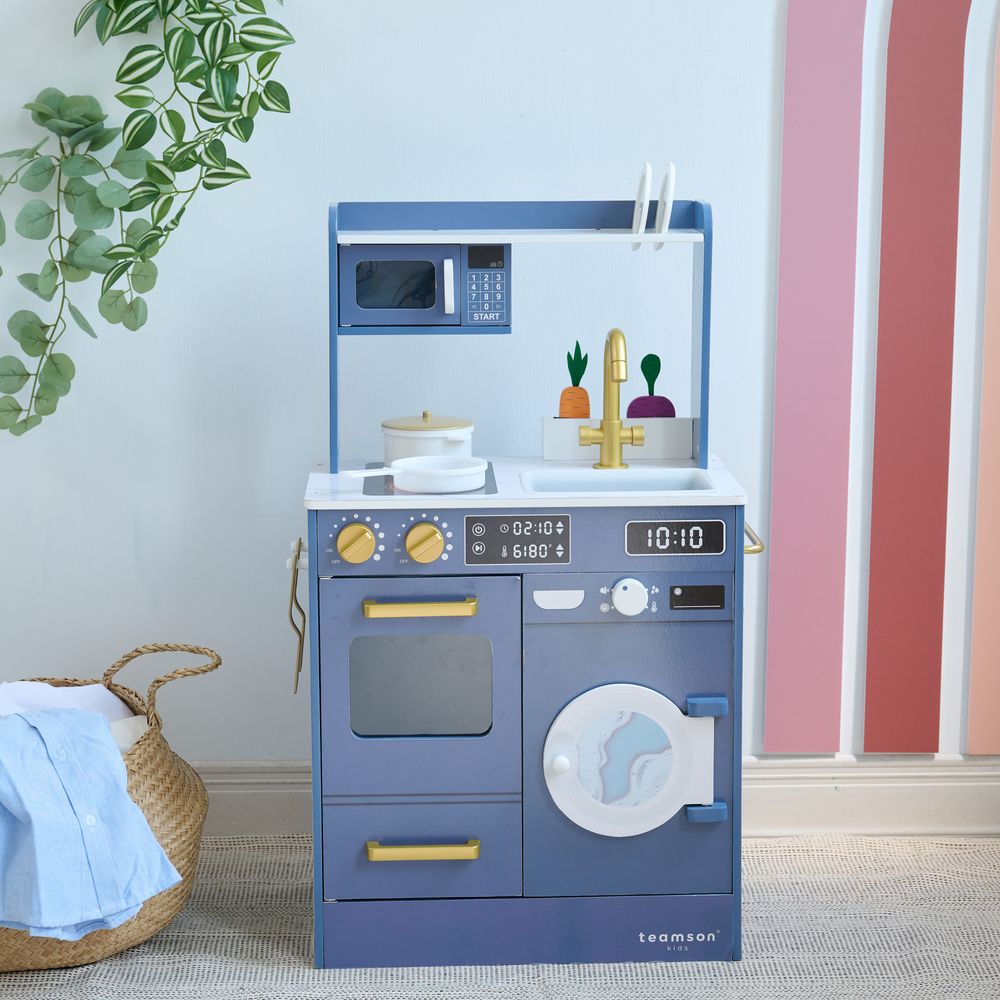 Little Chef Lake Tahoe Wooden Play Kitchen Washer & Mini Garden - Blue - Image 7