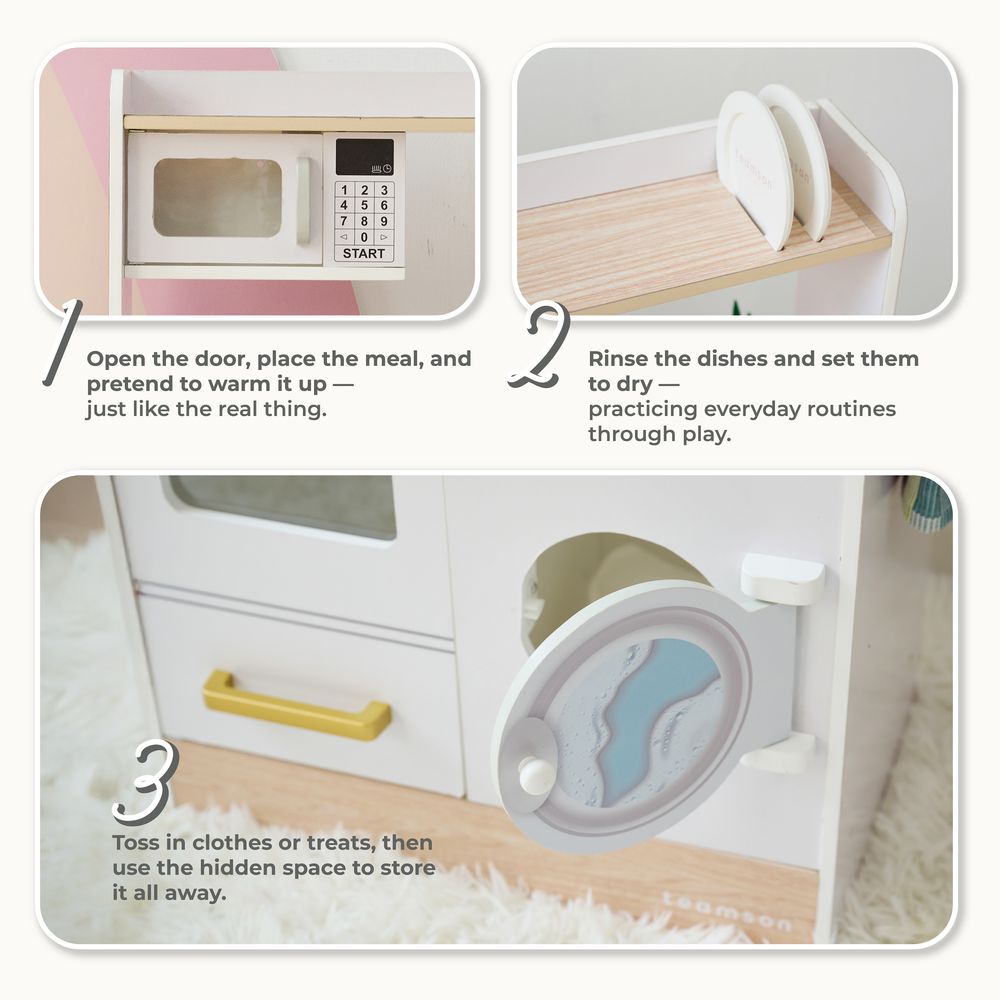 Little Chef Lake Tahoe Wooden Play Kitchen Washer & Mini Garden - White - Image 3