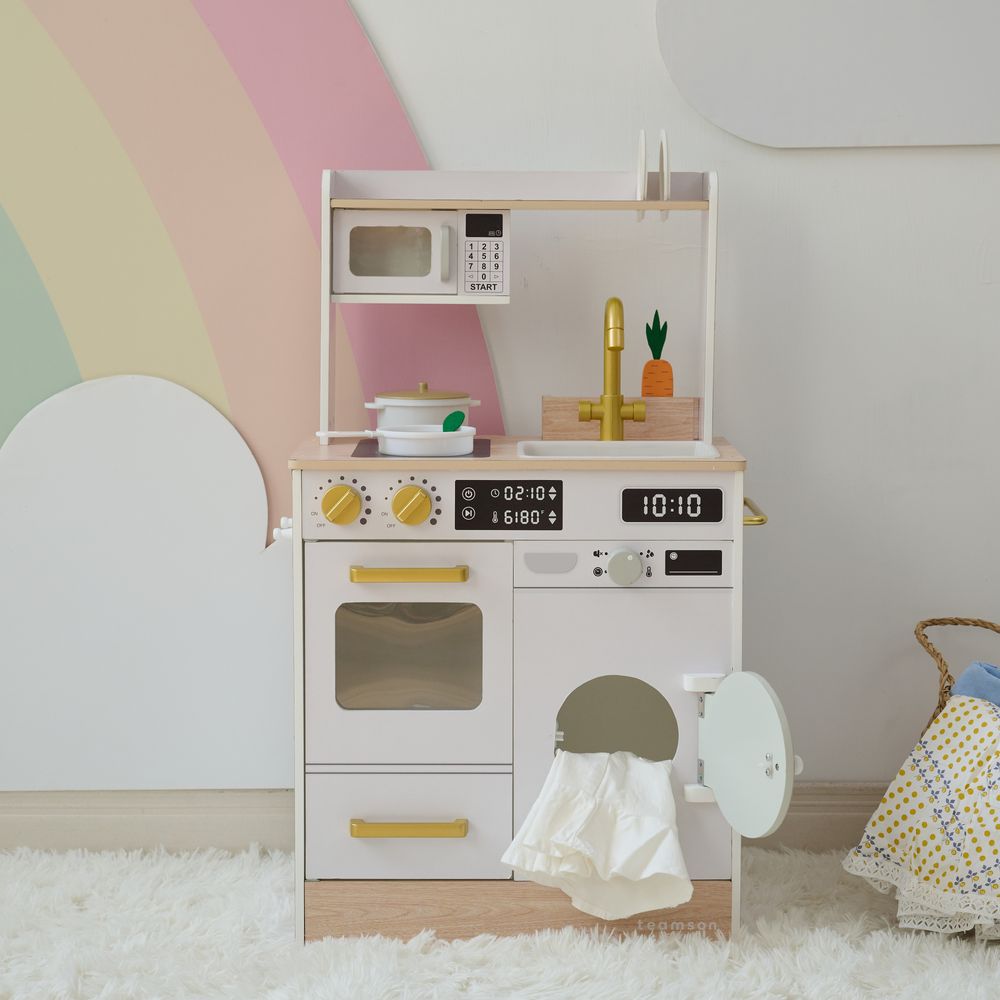 Little Chef Lake Tahoe Wooden Play Kitchen Washer & Mini Garden - White - Image 6