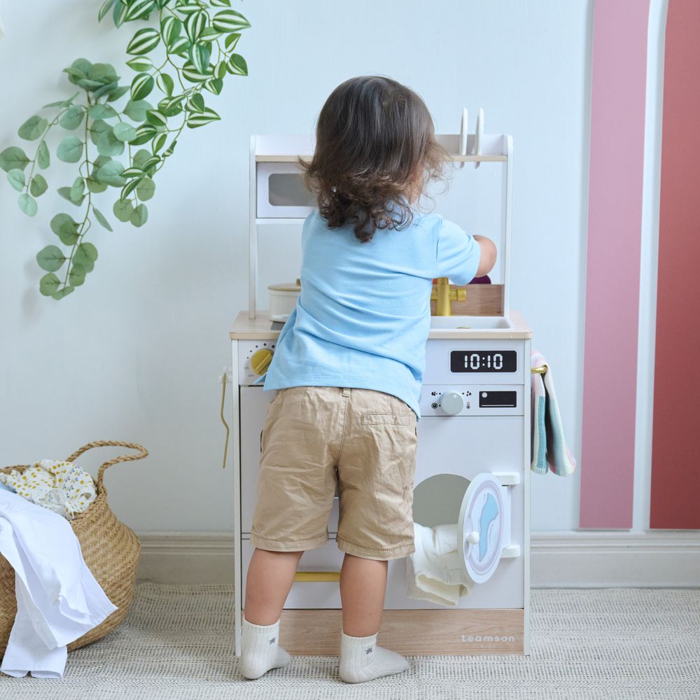 Little Chef Lake Tahoe Wooden Play Kitchen Washer & Mini Garden - White - Image 7