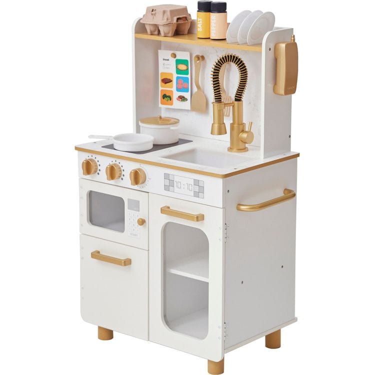 Little Chef Memphis Play Kitchen + Accessories - White/Gold - Image 3