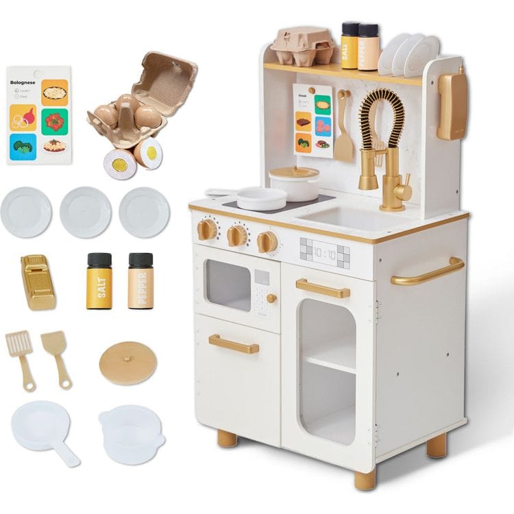 Little Chef Memphis Play Kitchen + Accessories - White/Gold - Image 4