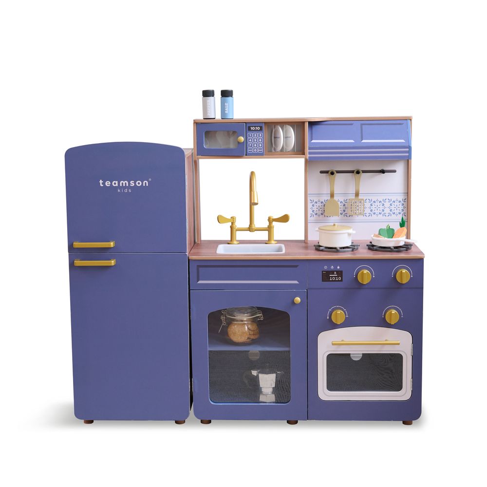Little Chef Normandy Wooden Play Kitchen with Modular Fridge & Sink - Blue