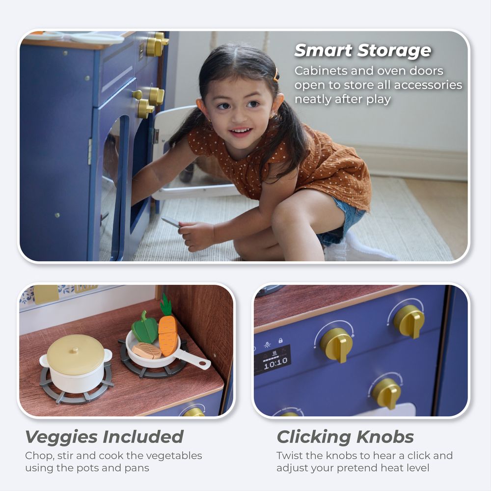 Little Chef Normandy Wooden Play Kitchen with Modular Fridge & Sink - Blue - Image 5