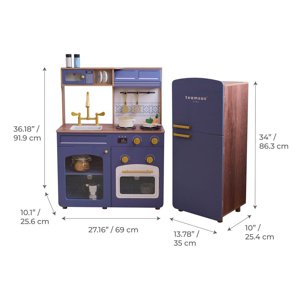 Little Chef Normandy Wooden Play Kitchen with Modular Fridge & Sink - Blue - Image 8