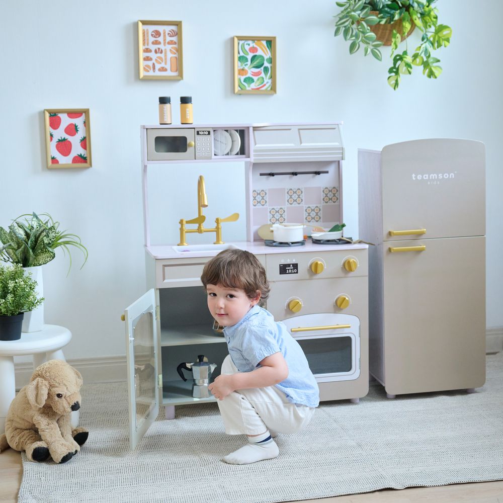 Little Chef Normandy Wooden Play Kitchen with Modular Fridge & Sink - Grey - Image 2
