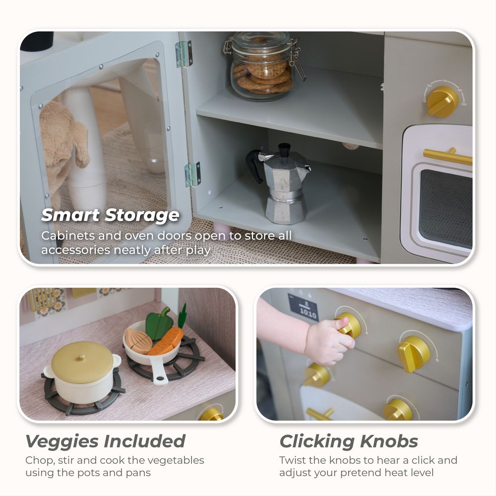 Little Chef Normandy Wooden Play Kitchen with Modular Fridge & Sink - Grey - Image 4