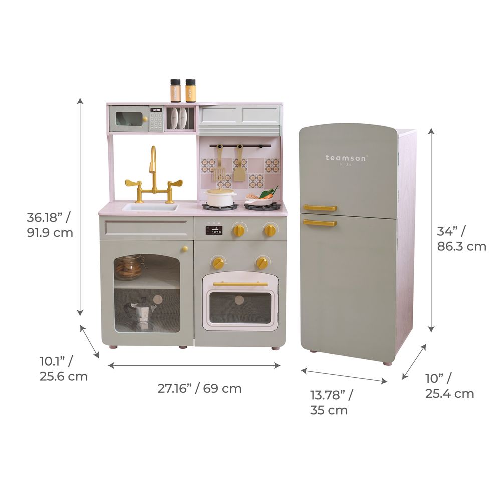 Little Chef Normandy Wooden Play Kitchen with Modular Fridge & Sink - Grey - Image 6