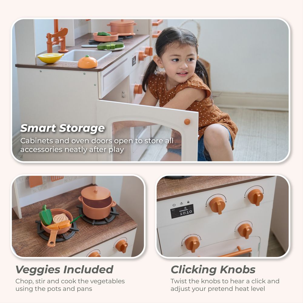 Little Chef Normandy Wooden Play Kitchen with Modular Fridge & Sink - Pink - Image 4