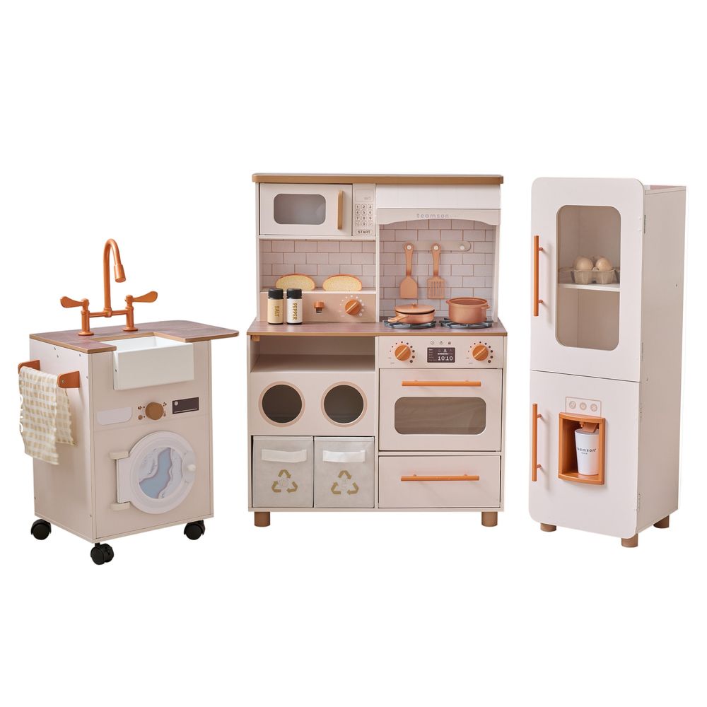Little Chef Savannah Wooden Play Kitchen with 3 Modular Pieces - Cream
