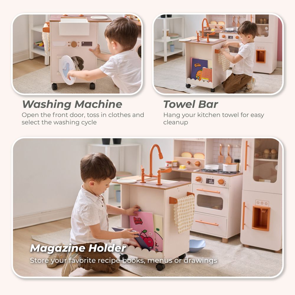 Little Chef Savannah Wooden Play Kitchen with 3 Modular Pieces - Cream - Image 3