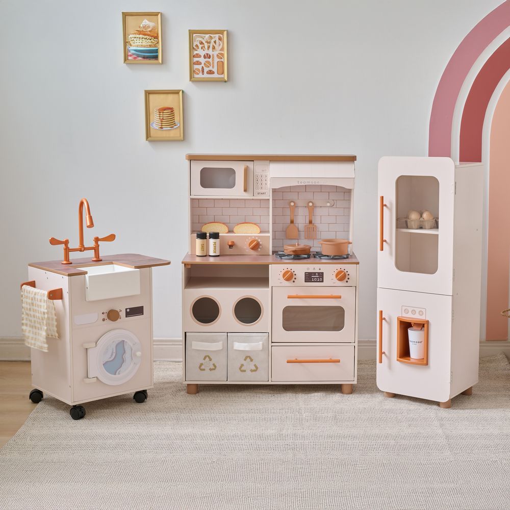 Little Chef Savannah Wooden Play Kitchen with 3 Modular Pieces - Cream - Image 4