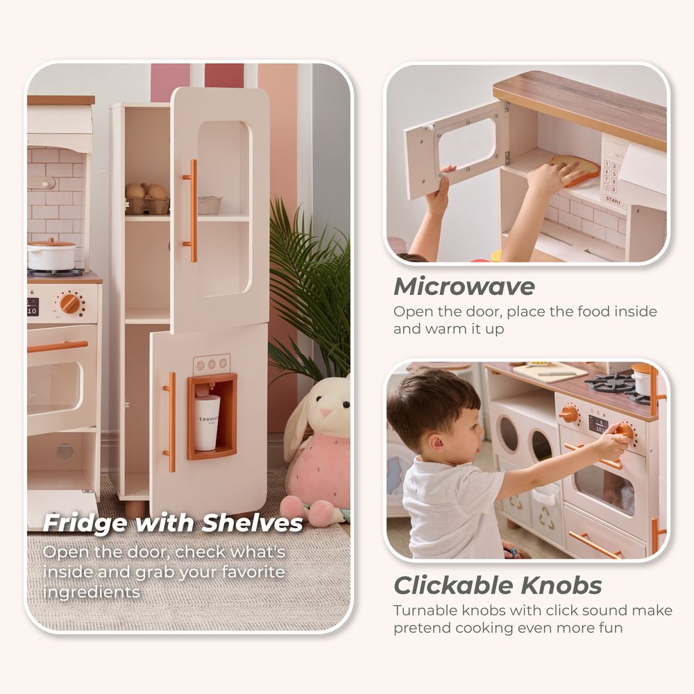 Little Chef Savannah Wooden Play Kitchen with 3 Modular Pieces - Cream - Image 5