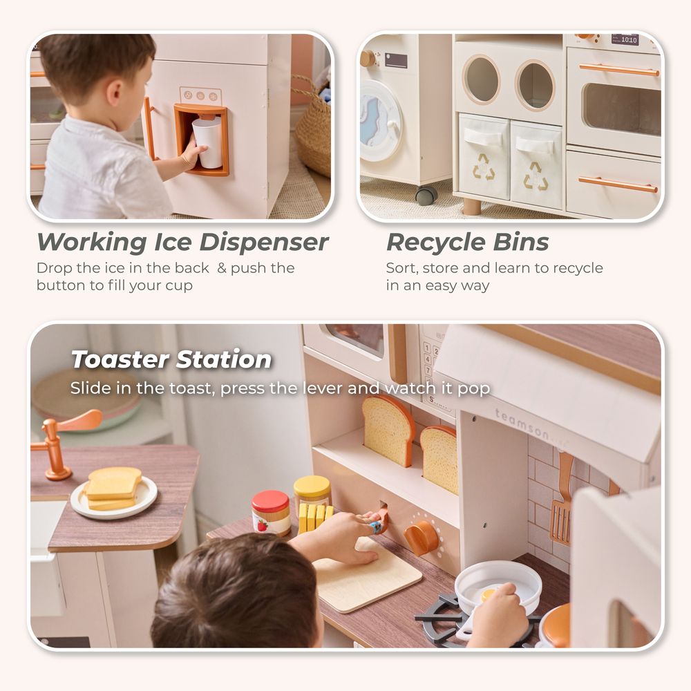 Little Chef Savannah Wooden Play Kitchen with 3 Modular Pieces - Cream - Image 6