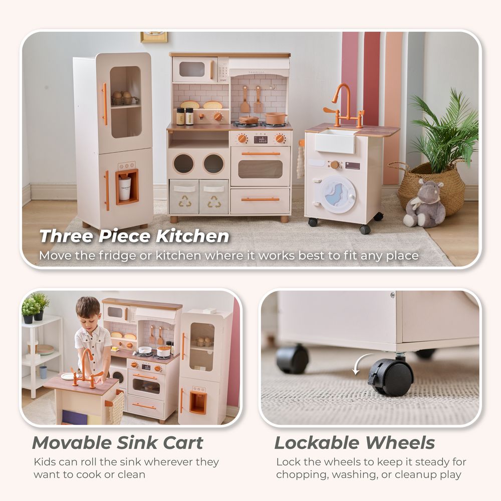Little Chef Savannah Wooden Play Kitchen with 3 Modular Pieces - Cream - Image 7