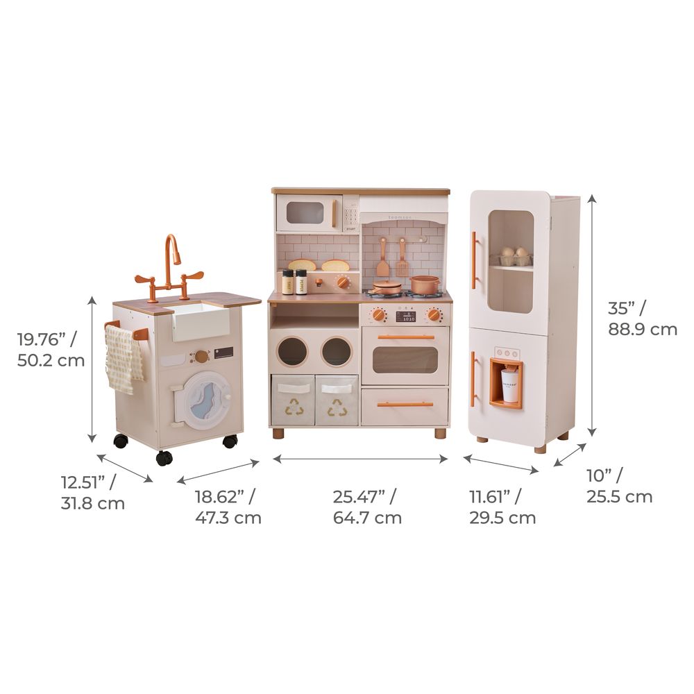 Little Chef Savannah Wooden Play Kitchen with 3 Modular Pieces - Cream - Image 9