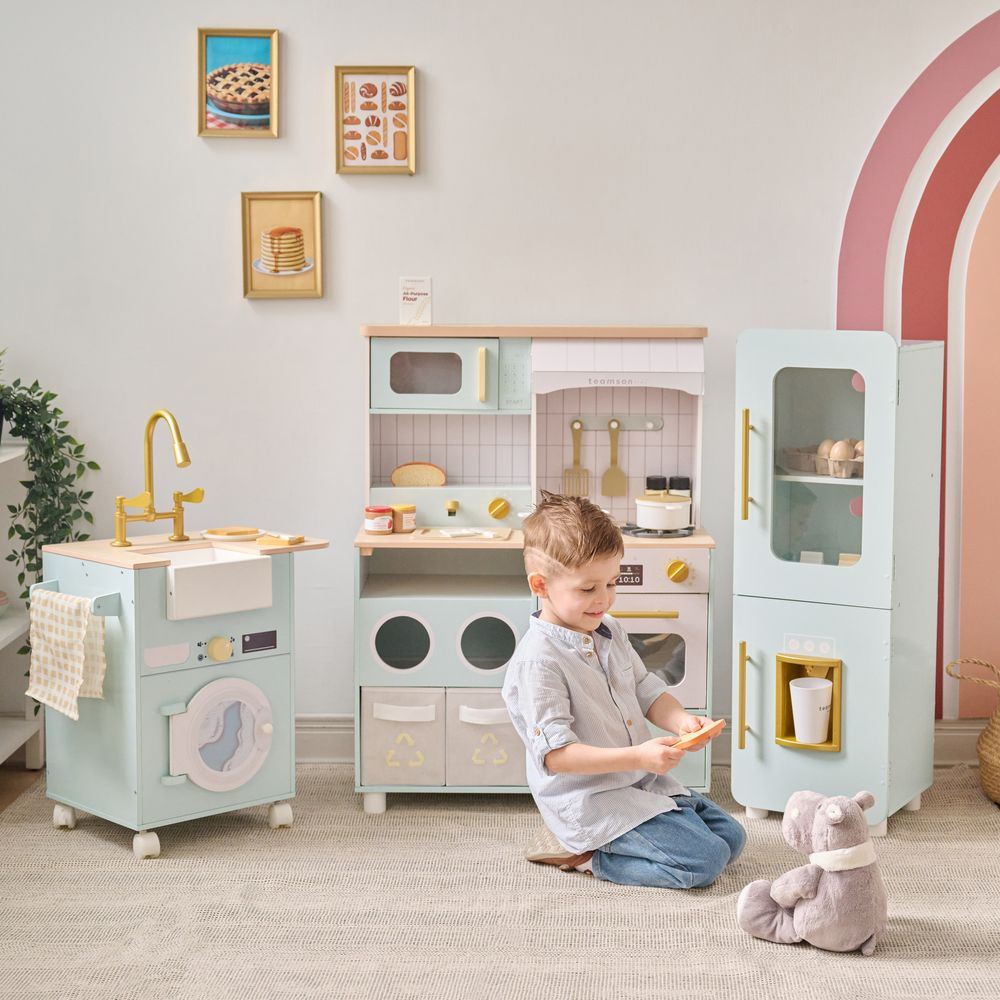 Alternative view of Little Chef Savannah Wooden Play Kitchen with 3 Modular Pieces - Light Blue