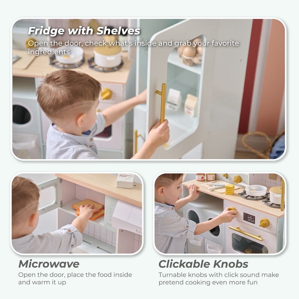 Little Chef Savannah Wooden Play Kitchen with 3 Modular Pieces - Light Blue - Image 6