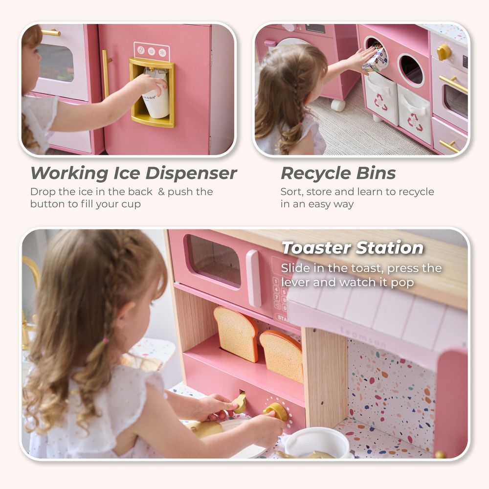 Little Chef Savannah Wooden Play Kitchen with 3 Modular Pieces - Pink - Image 4