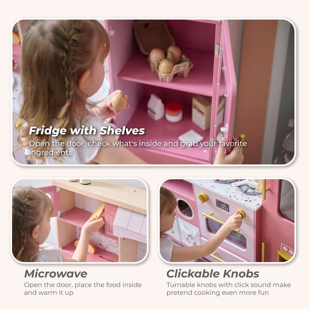 Little Chef Savannah Wooden Play Kitchen with 3 Modular Pieces - Pink - Image 5