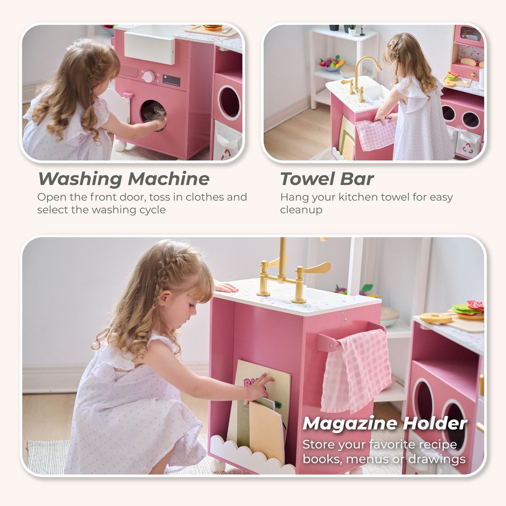 Little Chef Savannah Wooden Play Kitchen with 3 Modular Pieces - Pink - Image 6