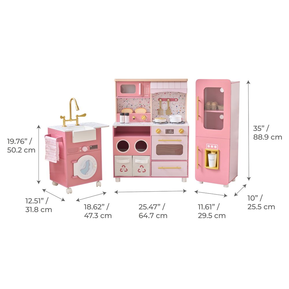 Little Chef Savannah Wooden Play Kitchen with 3 Modular Pieces - Pink - Image 8