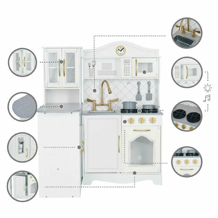 Little Chef Upper East Retro Play Kitchen - White / Gold - Image 4