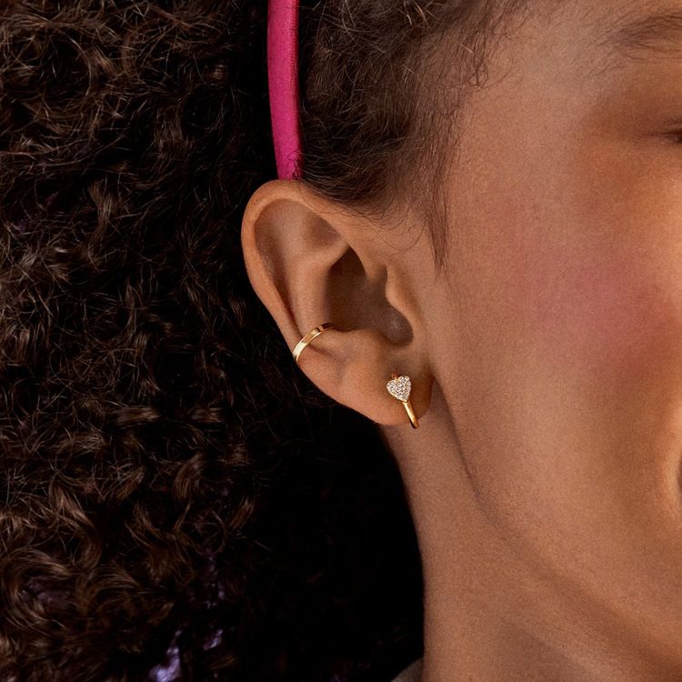 Little Hearts Big Feelings 18K Gold Kids' Hoop Earrings - Clear/Gold - Image 2
