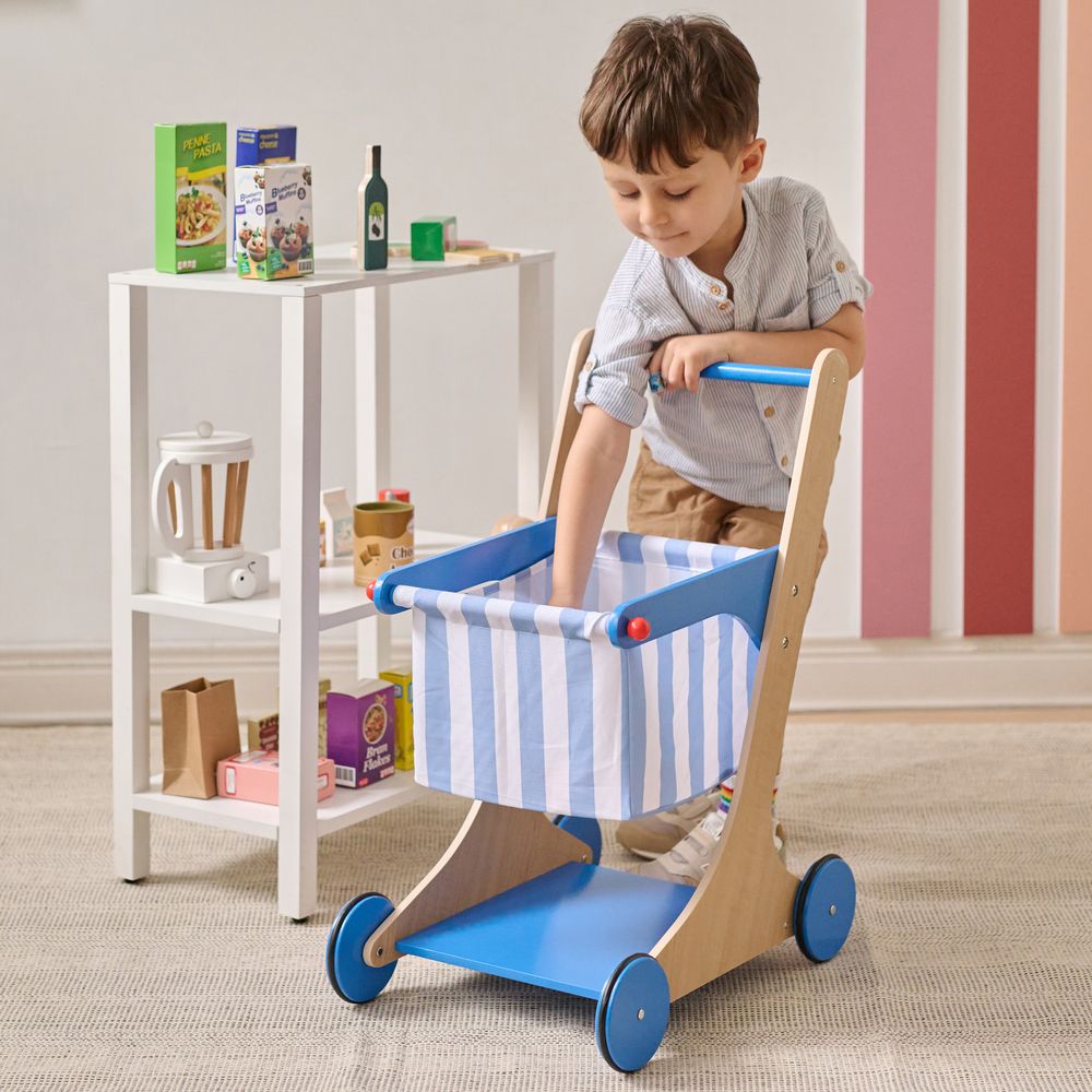 Alternative view of Little Helper Mr. Fresh Wooden Shopping Cart with 13 Grocery Accessories - Blue