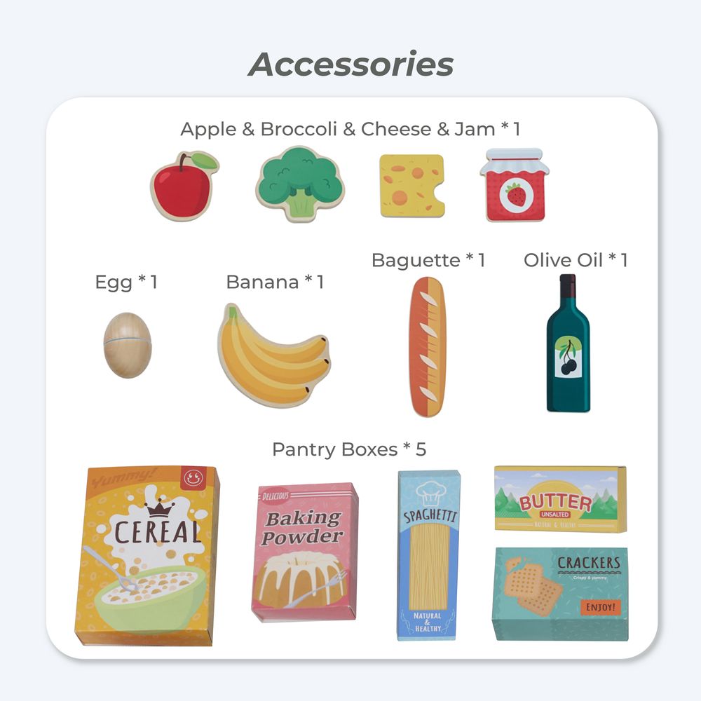 Little Helper Mr. Fresh Wooden Shopping Cart with 13 Grocery Accessories - Blue - Image 3