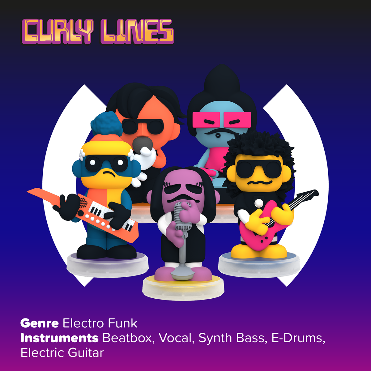 Alternative view of Loops Lap Curly Lines: 5 Figurines NeoFunk Band